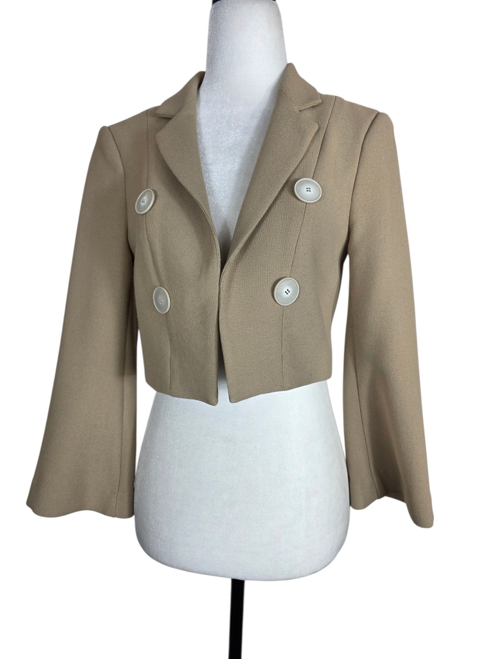 Iris Setlakwe Cropped Double-Breasted Beige Women's Blazer semi bell sleeves